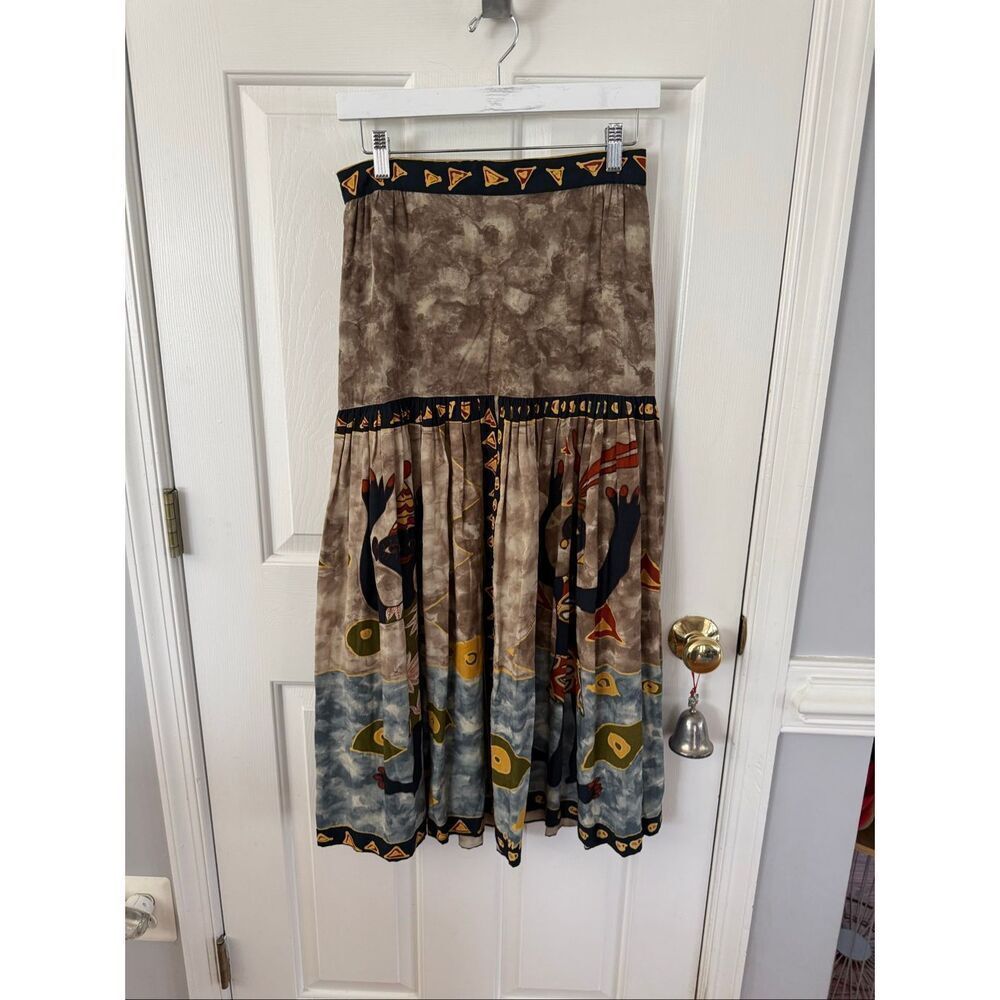 Dorothy Schoelen Platinum Vintage Tribal Watercolor Maxi Skirt sz 10 NWOT